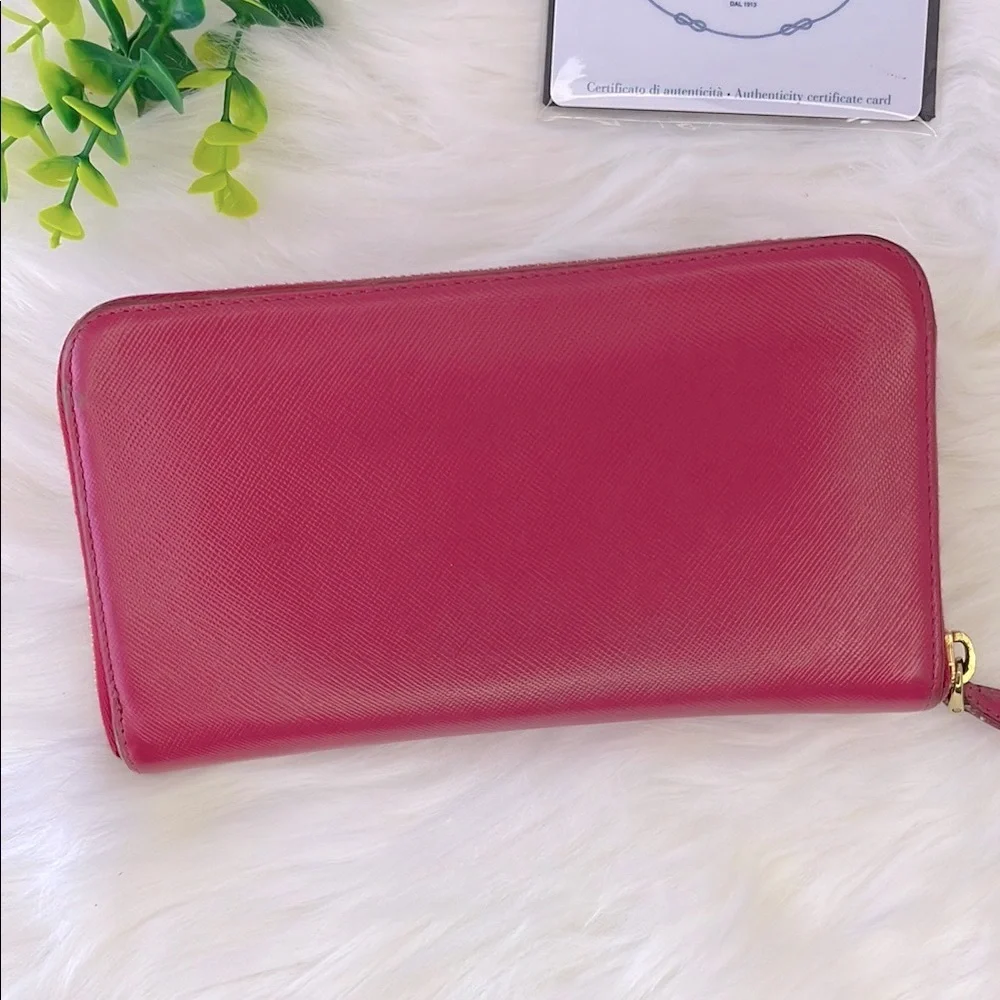 Prada Pink Leather‎ Zippy Long Wallet with Bow